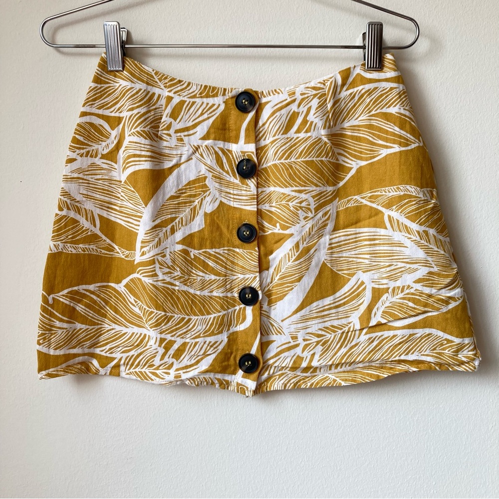 Hawaiian Print A-line Mini Skirt Mustard Yellow Women’s Sz S Small Button Front